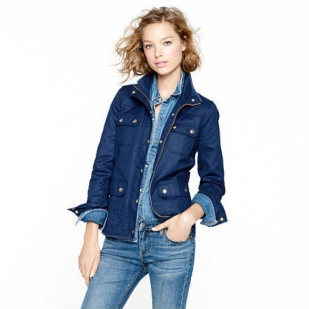 J. Crew Downtown Field Utility Barn Chore Jacket Gold Snaps Women’s XS Navy Blue